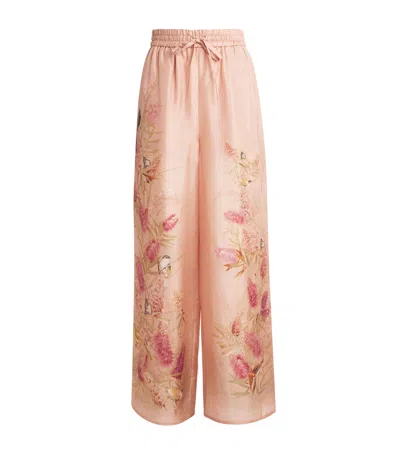 Zimmermann Womens Pink Botanical Floral Cascadian Wide-leg Silk Trousers In Neutral