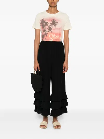 Chloé Graphic Illustration Crew Neck T-shirt In White