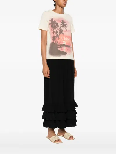 Chloé Graphic Illustration Crew Neck T-shirt In White