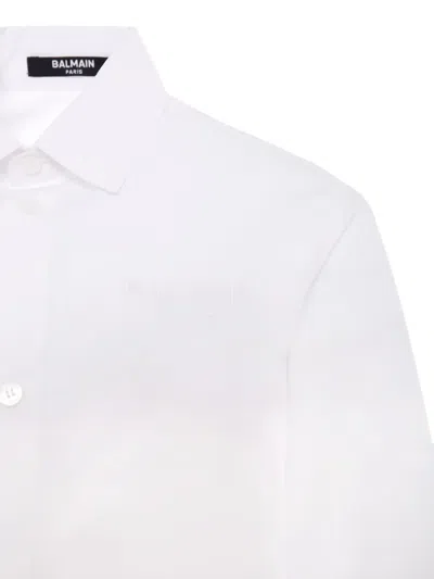 Balmain Logo-embroidered Long-sleeve Shirt In White