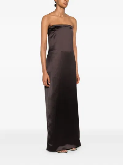 The Row Dolci Strapless Silk-blend Maxi Dress In Brown