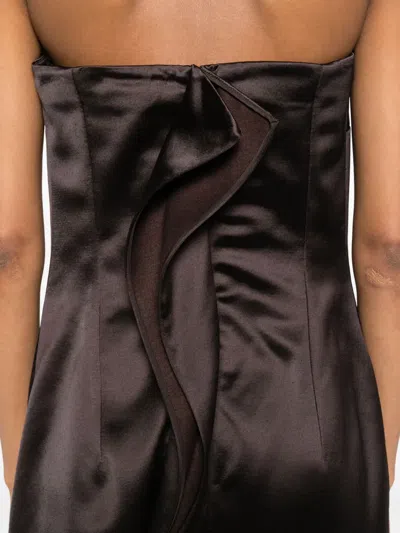 The Row Dolci Strapless Silk-blend Maxi Dress In Brown