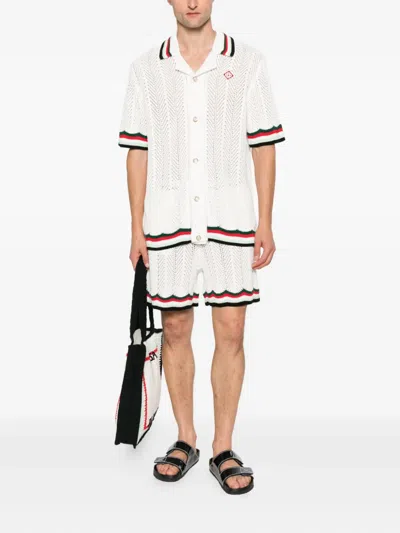 Casablanca Sporty Faux Crochet Shirt In White