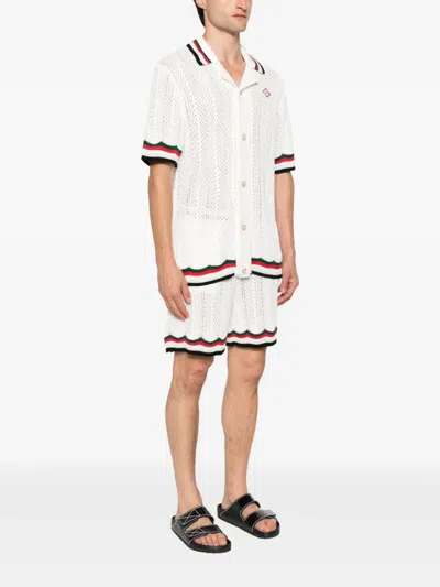 Casablanca Sporty Faux Crochet Shirt In White