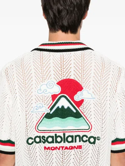 Casablanca Sporty Faux Crochet Shirt In White