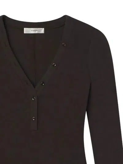 Frame The Mesh Trim Rib Henley Coffee Heather In Brown