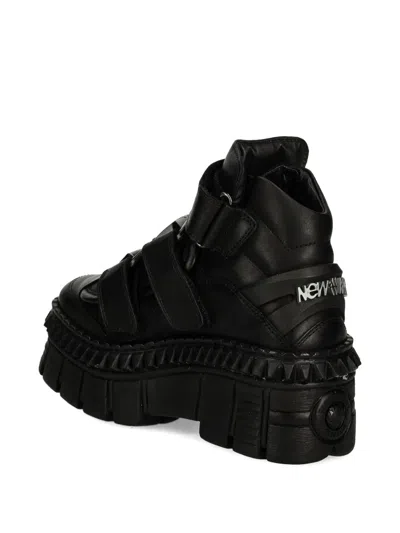 New Rock Metallic Ankle Leather Boots-wall285-s3 In Black