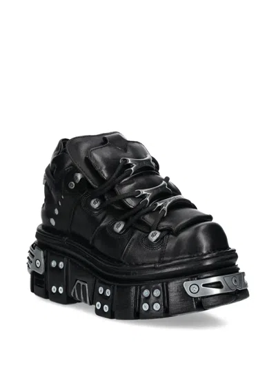 New Rock Hardware-detail Platform Sneakers In Black