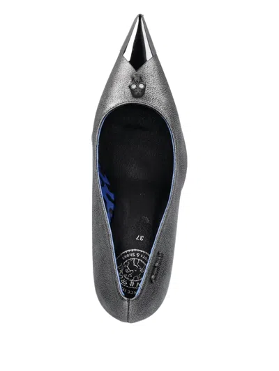 New Rock 90mm Skull-detail Metallic Pumps In Gray
