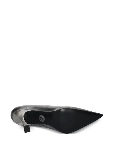 New Rock 90mm Skull-detail Metallic Pumps In Gray