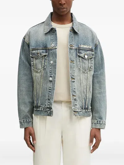 A Bathing Ape Logo-embroidered Denim Jacket In Black