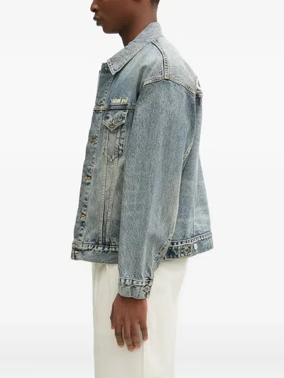 A Bathing Ape Logo-embroidered Denim Jacket In Black