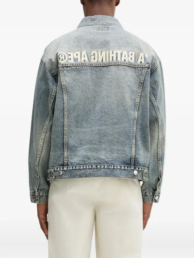 A Bathing Ape Logo-embroidered Denim Jacket In Black