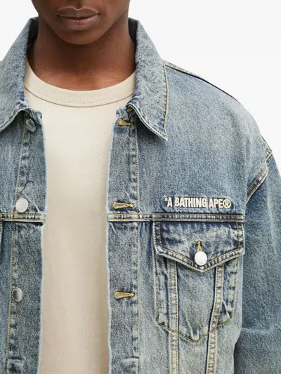A Bathing Ape Logo-embroidered Denim Jacket In Black