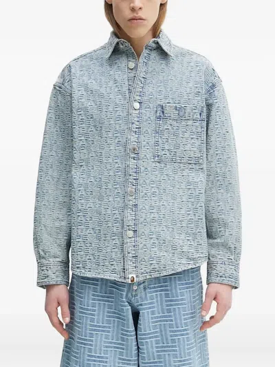 A Bathing Ape Monogram-print Denim Shirt Jacket In Blue