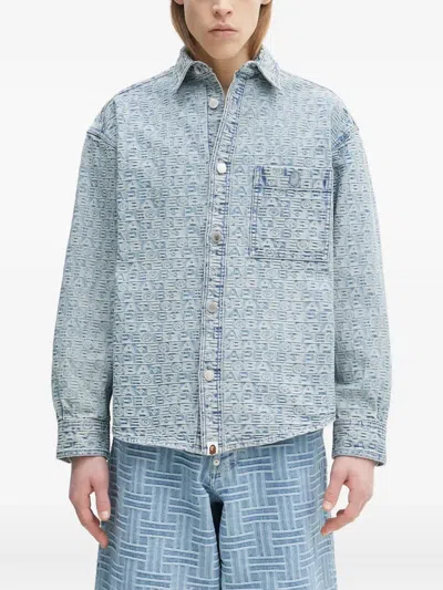 A Bathing Ape Monogram-print Denim Shirt Jacket In Blue