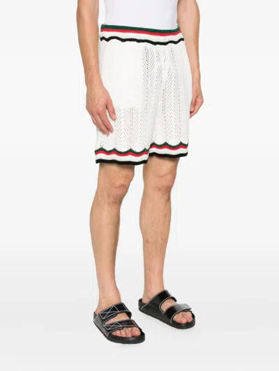 Casablanca Chevron Crochet Bermuda Shorts In White