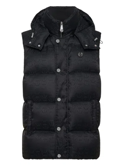 Philipp Plein Monogram Quilted Down Gilet In Black