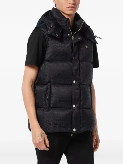 Philipp Plein Monogram Quilted Down Gilet In Black