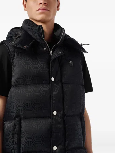 Philipp Plein Monogram Quilted Down Gilet In Black