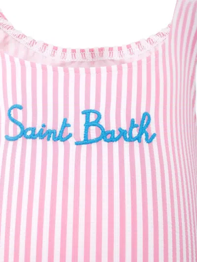 Mc2 Saint Barth Clio Ruffled Striped Swimsuit In Pink