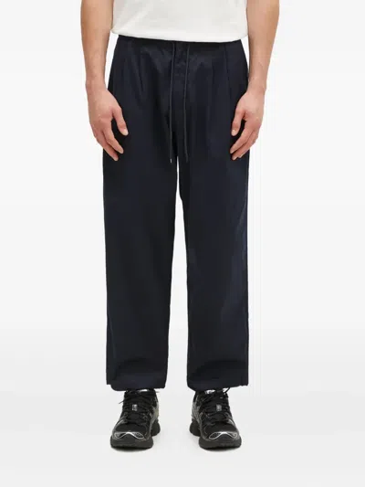 Neighborhood Baggysilhouette Easy Straight-leg Pleated Crepe Drawstring Trousers In Black