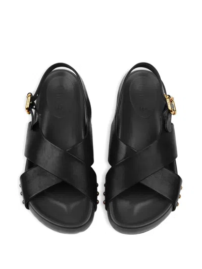 Chloé Mae Paddington Leather Crisscross Sandals In Black