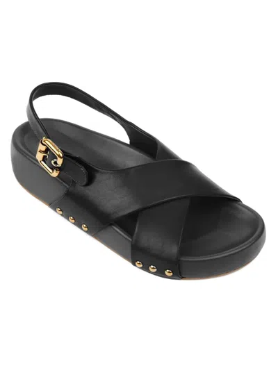 Chloé Mae Paddington Leather Crisscross Sandals In Black