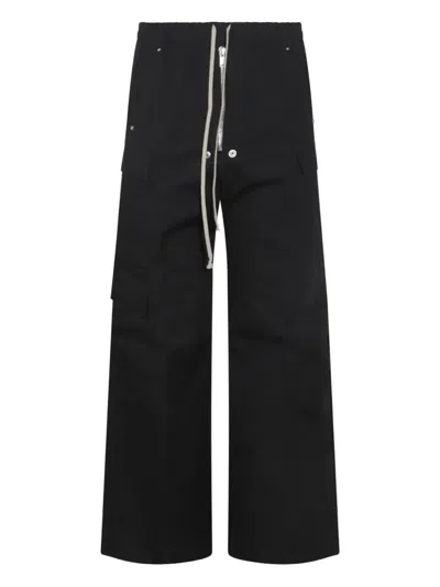 Rick Owens Mens Black Cargobelas Multi-pockets Wide-leg Relaxed-fit Stretch-cotton Trousers