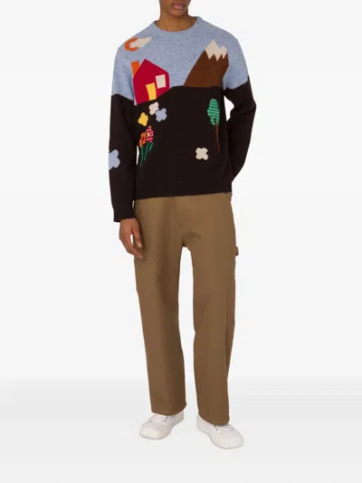 Moschino Wool Crew Neck Sweater With Graphic Design In Black