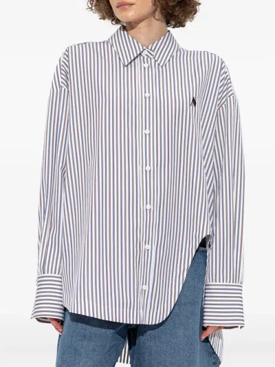 Attico Striped Cotton Shirt With Long Sleeves In Gray