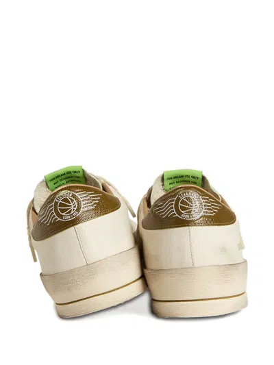 Golden Goose Stardan White Leather Sneakers With Green Star And Heel In White
