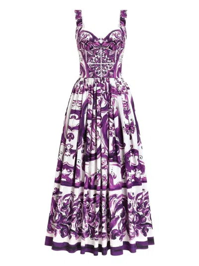 Dolce & Gabbana Long Poplin Dress With Majolica Print