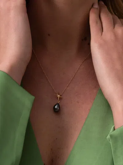 Dower & Hall 14kt Yellow Gold North Star Pendant Diamond And Pearl Necklace In Gold