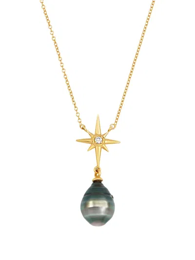 Dower & Hall 14kt Yellow Gold North Star Pendant Diamond And Pearl Necklace In Gold