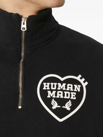 Human Made Heart-logo Half-zip Sweatshirt In Black