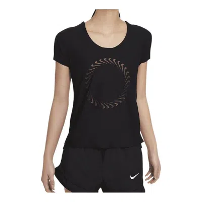 Nike (wmns)  Round Neck Casual Solid Color Logo Running Sports Quick Dry Short Sleeve Black T-shirt