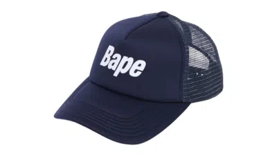 Pre-owned Bape Logo Mesh Cap Cap In Navy Blue