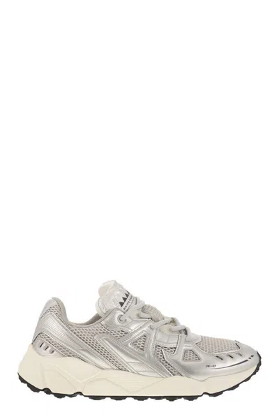 Run Of Leather And Fabric Trainers In Metallic