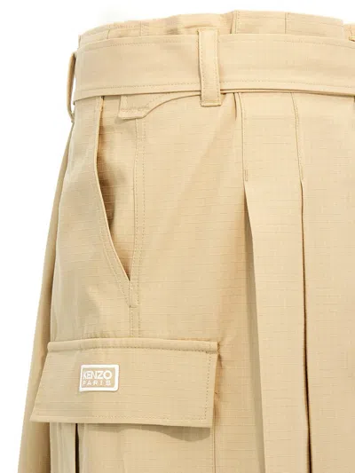 Kenzo Utility Skirt With Belted Waist And Cargo Pockets In Brown