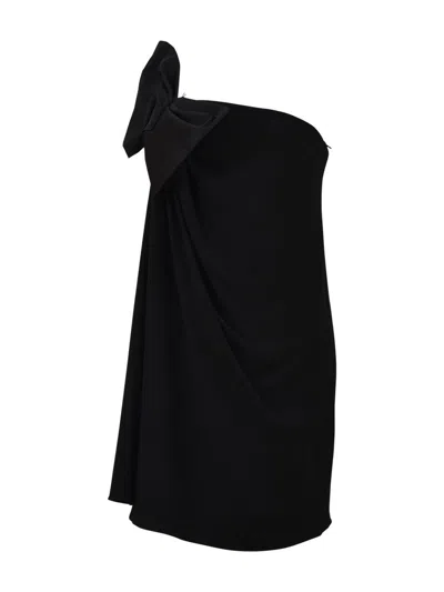Saint Laurent Bow-embellished Strapless Crepe Dress In Black