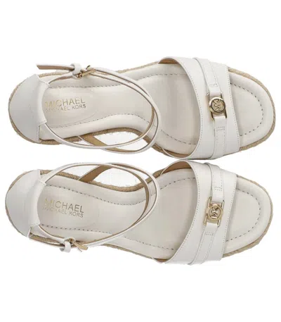 Michael Kors Mandy Wedge Sandal In White Leather With Jute Wedge