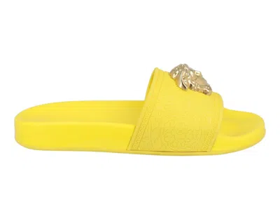 Pre-owned Versace Pool Slides (women's) Sneakers In Yellow/gold