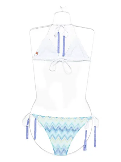 Missoni Mare Fringed Striped Crochet-knit Triangle Bikini In Blue