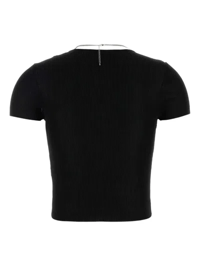Alexander Wang Ribbed Texture V Neck Chain Detail Top In Black