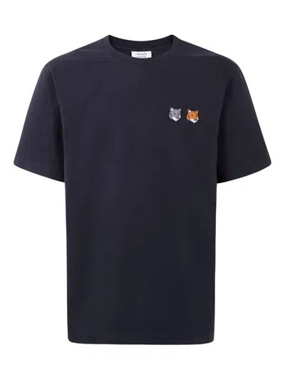 Maison Kitsuné Fox Head Embroidered T-shirt In Blue