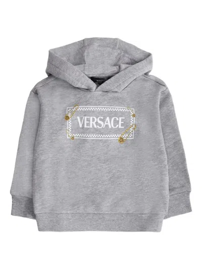 Versace Hoodie Sweatshirt With 90 Vintage Logo And Pins For Baby In Gray