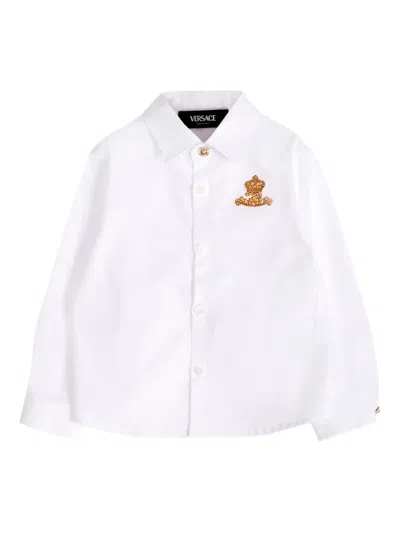 Versace Crown-embellished Long-sleeved Shirt In White