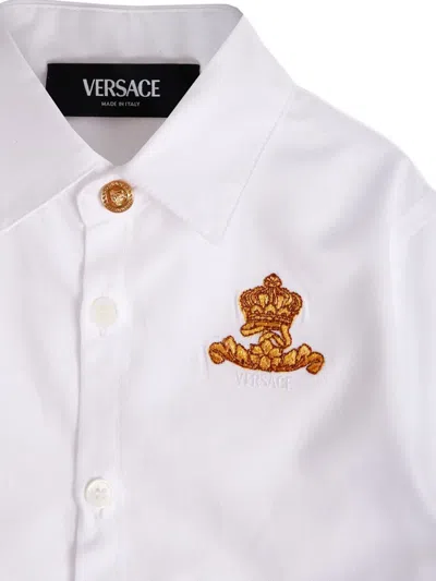 Versace Crown-embellished Long-sleeved Shirt In White