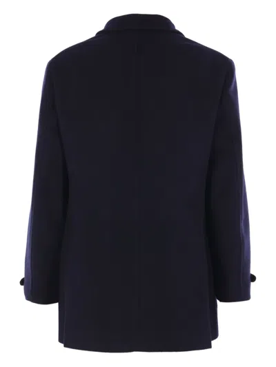 Brunello Cucinelli Double-breasted Wool Coat With Peak Lapels In Blue
